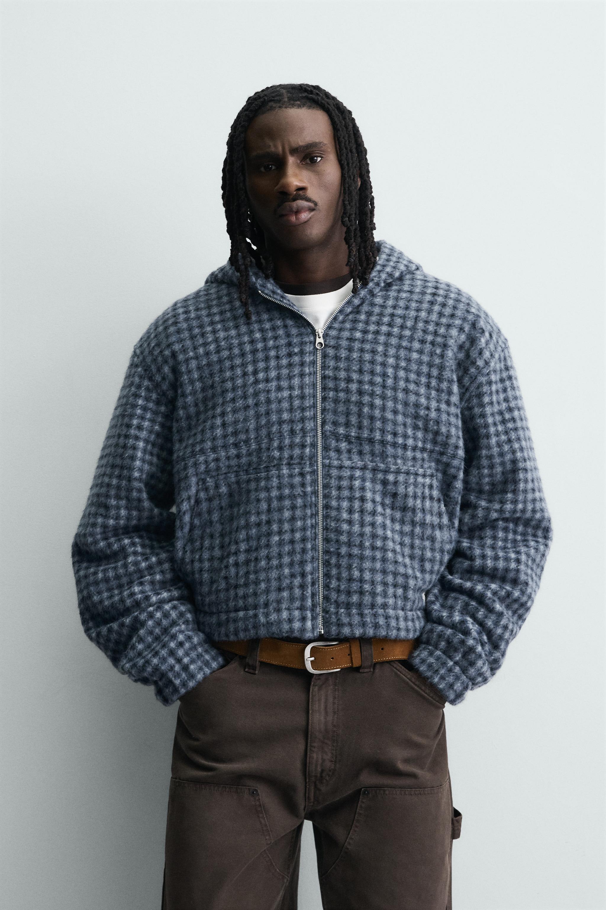 BLOUSON À CARREAUX BRODÉ CAPUCHE